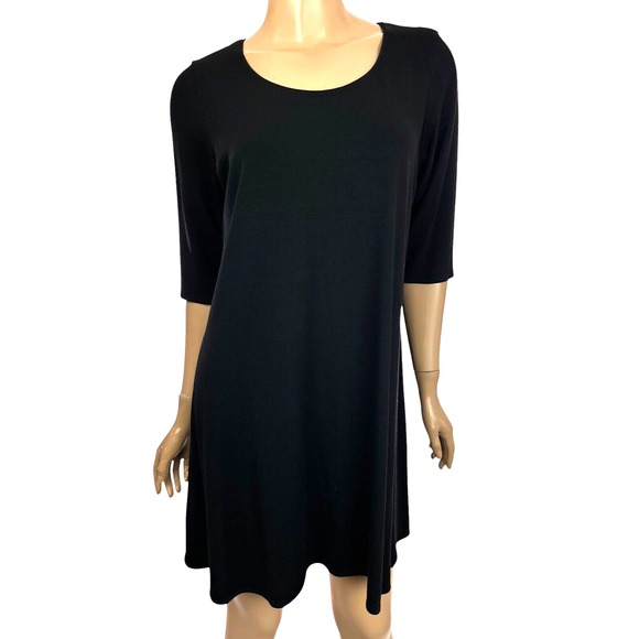 Eileen Fisher Dresses & Skirts - Eileen Fisher Size L Black Trapeze Tent Dress Short Sleeves Viscose/Spandex